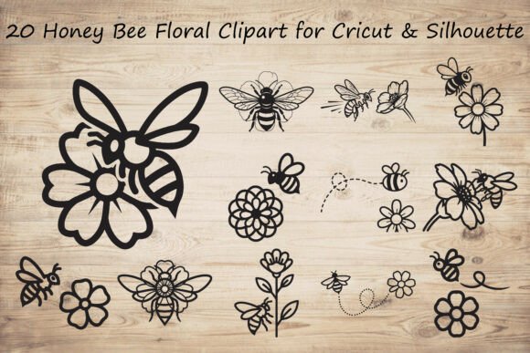 20 Honey Bee Floral Clipart for Cricut Graphics