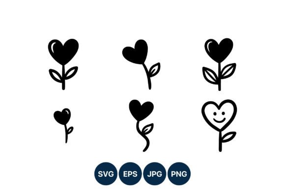 Black Heart Flower Line Art Set for Branding and Packaging