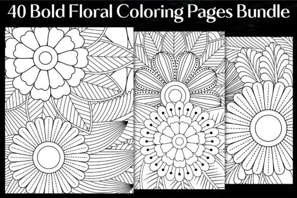 Bold Floral Coloring Pages Bundle for Graphics and Crafting