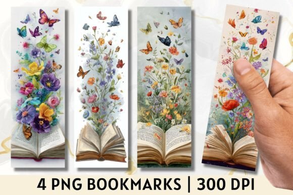 Butterfly Open Book Floral Bookmark Graphics for Crafts