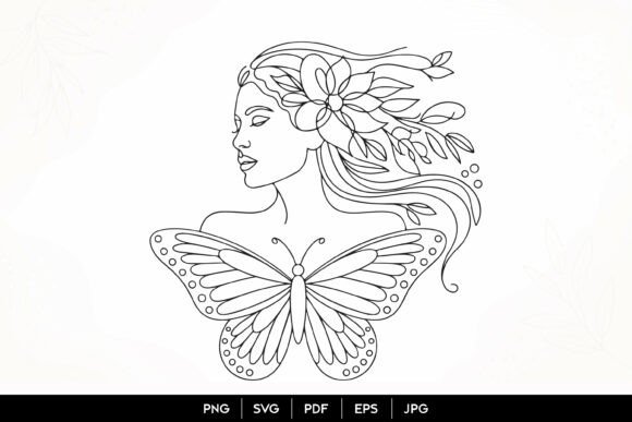 Butterfly Woman Line Art SVG: Graphics & Illustrations