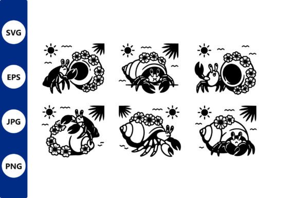 Crabs Flower Crowns Vector: Graphics & Illustrations