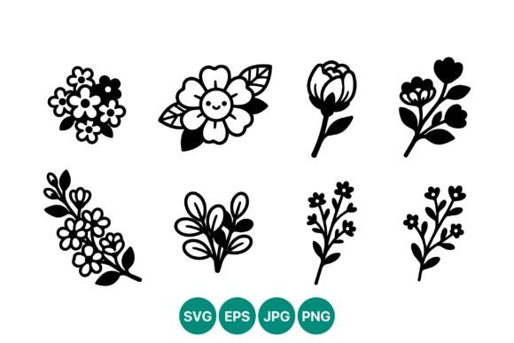 Cute Black Flower Line Art Vector for Graphics and Illustrations