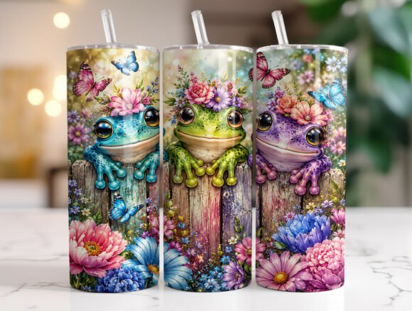 Cute Floral Frog Tumbler Wrap Graphic for Blog & Web Use