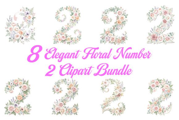 Elegant Floral Number 2 Clipart Bundle for Crafts and Graphics