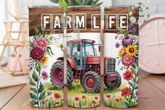 Farm Life Tractor Floral Tumbler Wrap Graphics