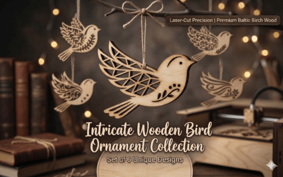Floral and Geometric Bird Ornaments for Crafts and Graphics