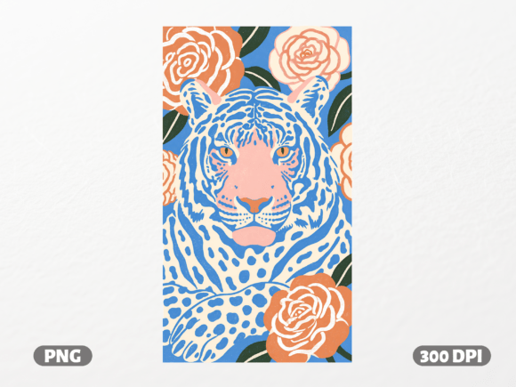 Floral Blue Tiger Art Graphics for T-Shirt Designs and Web