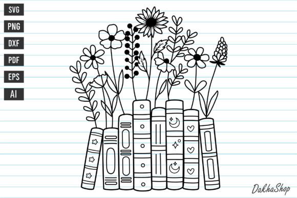 Floral Book Svg, Bookish Flower Svg: Graphics for Print Templates