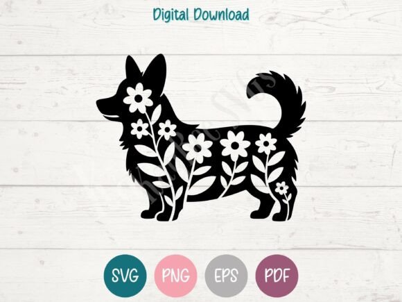 Floral Corgi Dog SVG PNG EPS PDF Design for Crafts and Graphics