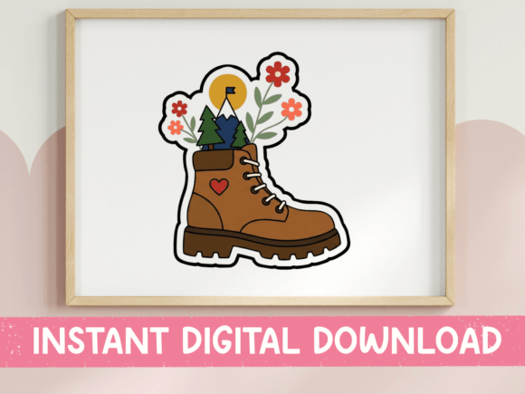 Floral Hiking Boot Sticker Design for T-Shirt Designs and Graphics
