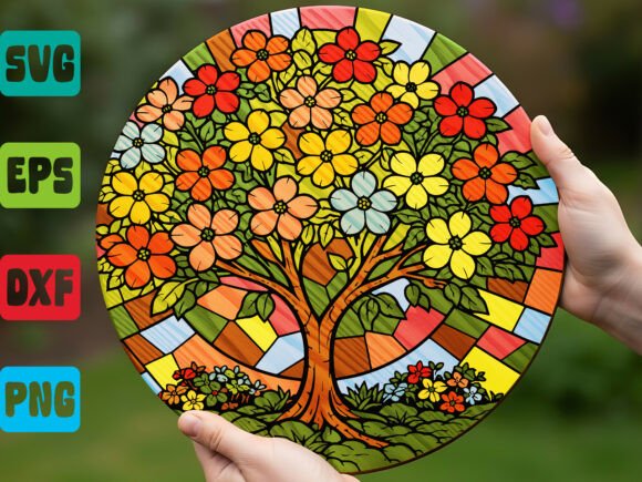 Floral Tree SVG Stained Glass Art for T-Shirt Designs