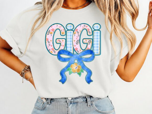 Gigi Floral Coquette Bow T-Shirt Design: Premium Graphics for Bloggers