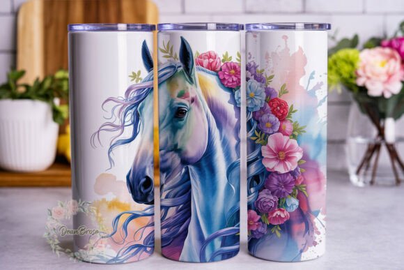 Mystical Floral Horse Graphics for Tumbler Wraps