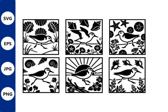 Panel Vector Art of Birds Among Flowers for Branding and Packaging