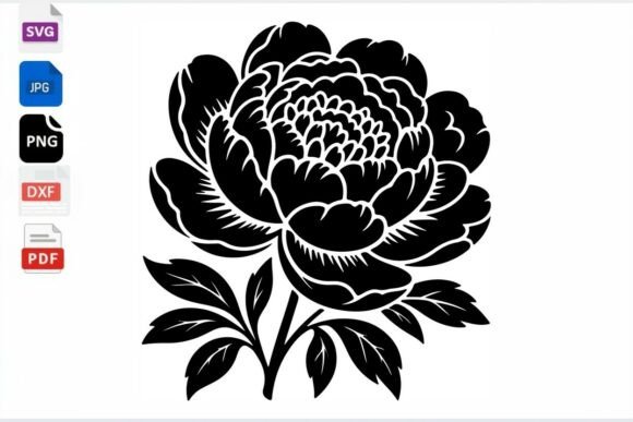 Peony Flower SVG Black Floral Clipart for Crafts and Graphics