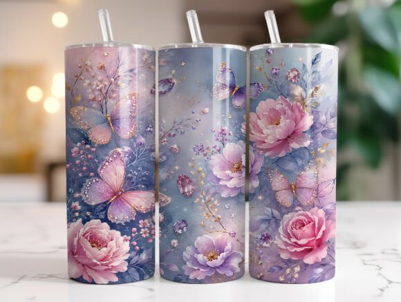 Pink Butterfly Floral Tumbler Wrap PNG Graphics Review