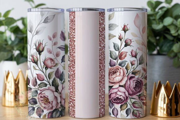 Pink Floral Glitter Brooklyn 20oz Tumble Graphics for Tumbler Wraps