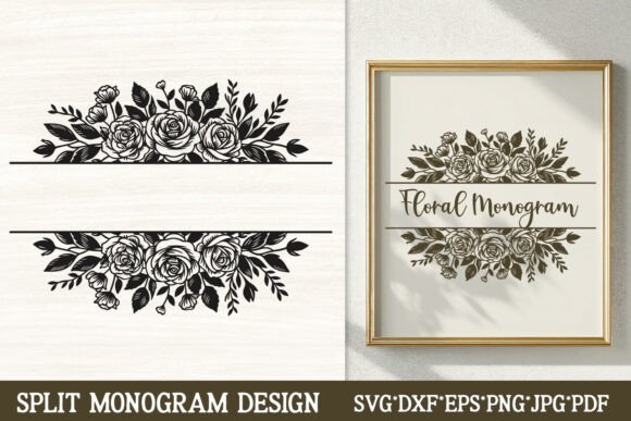 Rose Split Floral Monogram SVG Frame for Crafts and Graphics