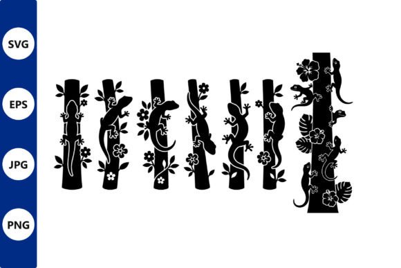 Silhouette Lizards on Bamboo Vector Graphics