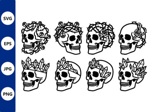 Skull Crown Line Art Set: Bold Graphics & Illustrations