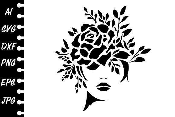 Stencil Floral Woman Portrait for Graphics and Crafts