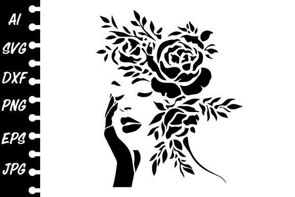 Stencil Floral Woman Silhouette for Crafts and Graphics
