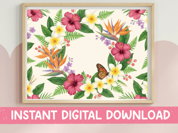 Tropical Floral Wreath with Butterfly Graphics for T-Shirt Designs