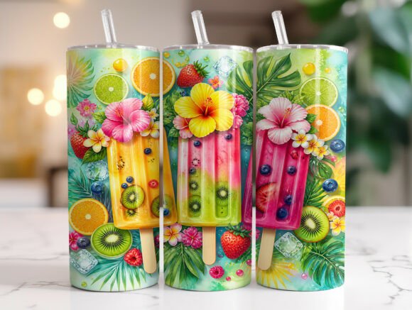 Tropical Popsicle Fruit Floral Tumbler Graphics