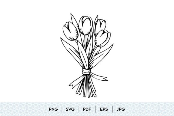 Tulip Bouquet Botanical Line Art Graphics & Illustrations
