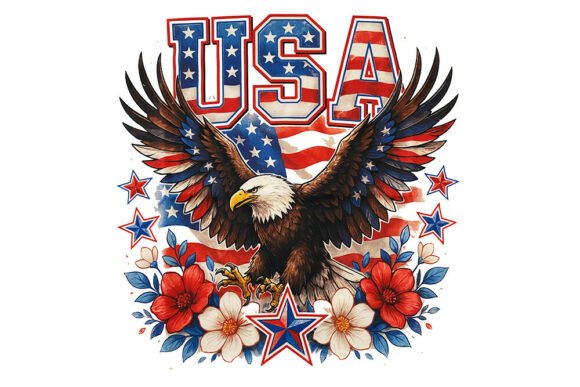 USA Eagle Floral PNG for Embroidery Projects