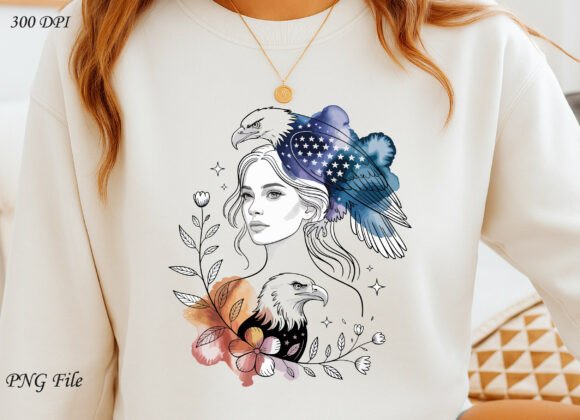 USA Patriotic SVG, Boho Floral Eagle PNG for T-Shirt Designs