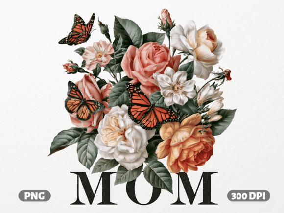 Vintage Mom Floral Butterfly PNG